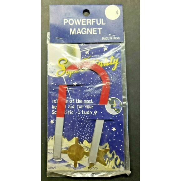 Old Super Mighty Powerful Magnet Header Package Toy Japan Old Unsold Store Stock - Picture 1 of 3